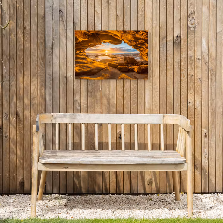 Grot - Zee - Horizon - Zonsondergang Tuinposter op houten frame 2 cm dik klein -sfeer4