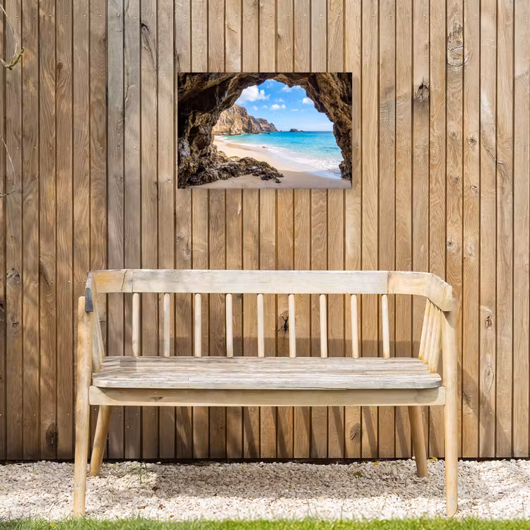 Grot - Strand - Zee - Blauw Tuinposter op houten frame 2 cm dik klein -sfeer4