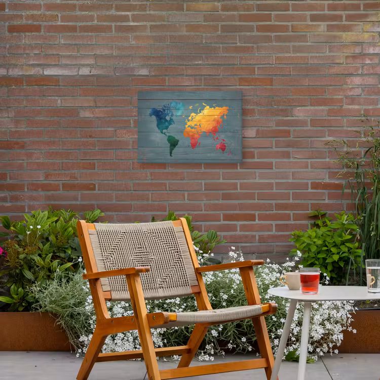 Hout - Planken - Regenboog - Wereldkaart Tuinposter op houten frame 2 cm dik klein -sfeer3