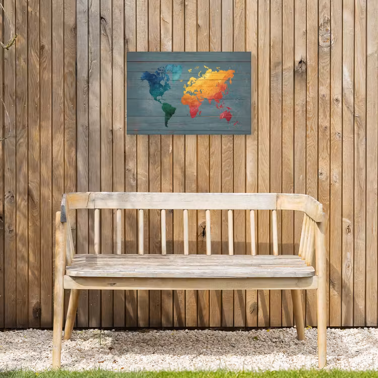Hout - Planken - Regenboog - Wereldkaart Tuinposter op houten frame 2 cm dik klein -sfeer4