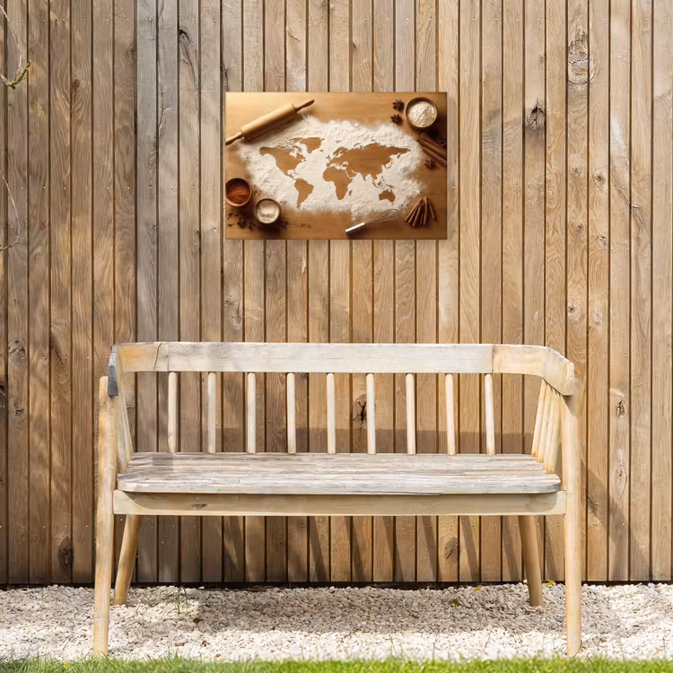 Hout - Wereldkaart - Bakken - Keuken Tuinposter op houten frame 2 cm dik klein -sfeer4