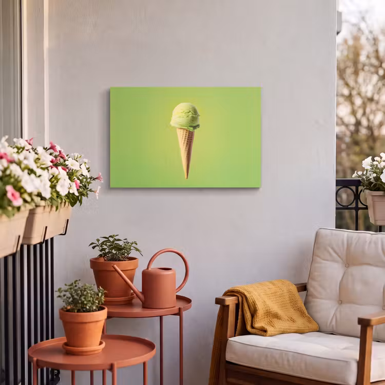 Hoorntje - Schepijs - Groen Tuinposter op houten frame 2 cm dik klein -sfeer1