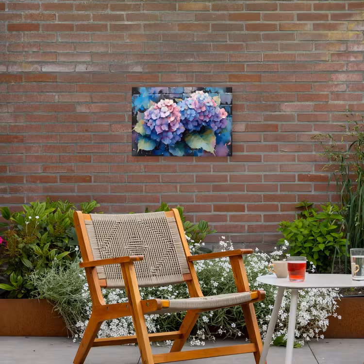 Hortensia's in Pastelkleuren Tuinposter op houten frame 2 cm dik klein -sfeer3