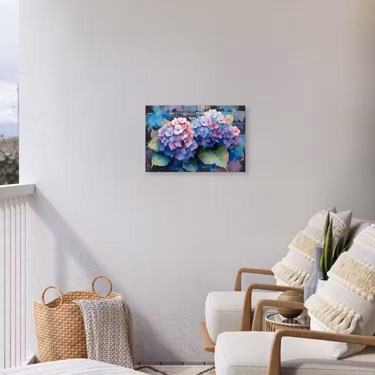 Hortensia's in Pastelkleuren Tuinposter op houten frame 2 cm dik klein -sfeer1