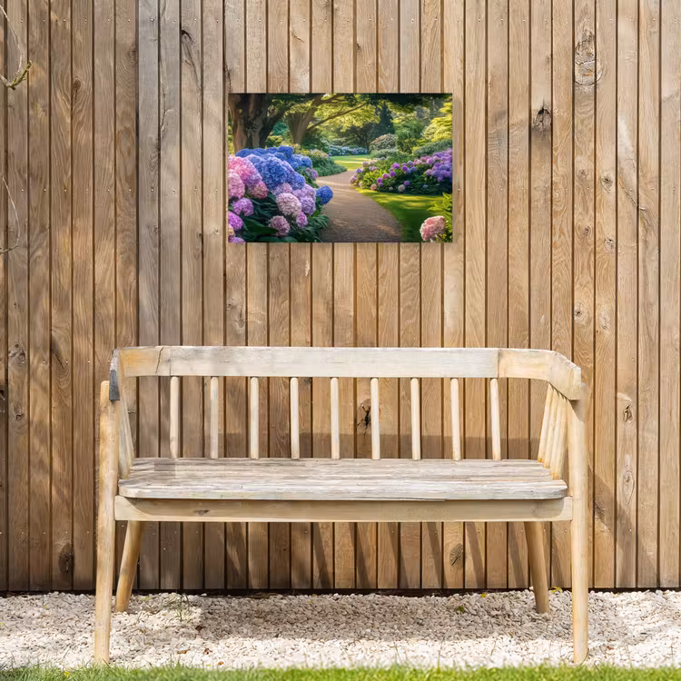 Hortensia- Park - Pad Tuinposter op houten frame 2 cm dik klein -sfeer4