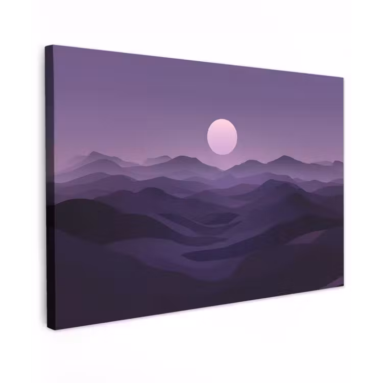 Heuvels - Paars - Mist - Zon Tuinposter op houten frame 2 cm dik klein -3d