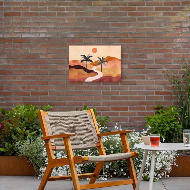 Heuvels - Palmbomen - Abstract Tuinposter op houten frame 2 cm dik klein -sfeer3