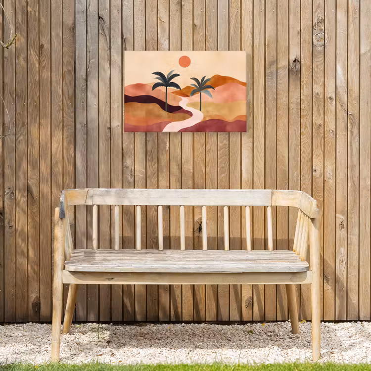 Heuvels - Palmbomen - Abstract Tuinposter op houten frame 2 cm dik klein -sfeer4