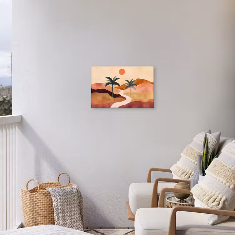 Heuvels - Palmbomen - Abstract Tuinposter op houten frame 2 cm dik klein -sfeer1