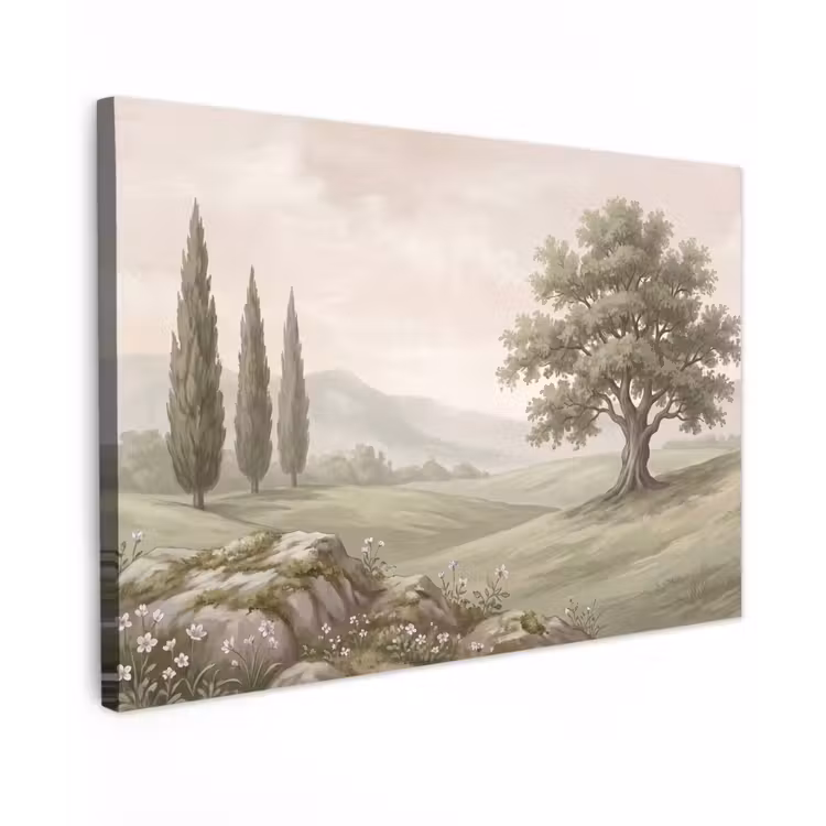 Heuvellandschap - Bomen - Natuur - Groen Tuinposter op houten frame 2 cm dik klein -3d