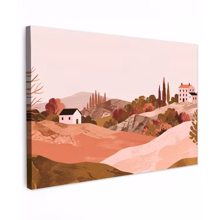 Heuvellandschap - Grafisch - Terracotta Tuinposter op houten frame 2 cm dik klein -3d