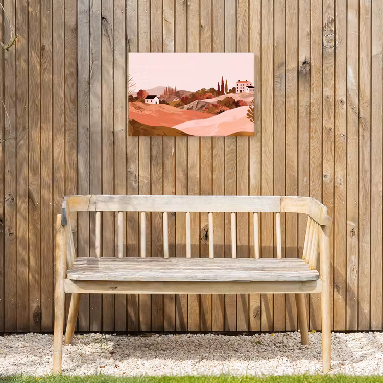 Heuvellandschap - Grafisch - Terracotta Tuinposter op houten frame 2 cm dik klein -sfeer4