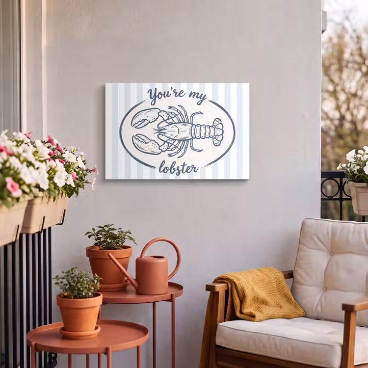 Kreeft - Illustratie - Liefde - Blauw - Decoratie Tuinposter op houten frame 2 cm dik klein -sfeer1