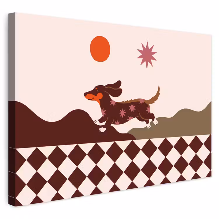 Hond - Abstract - Dieren - Modern - Bruin Tuinposter op houten frame 2 cm dik klein -3d