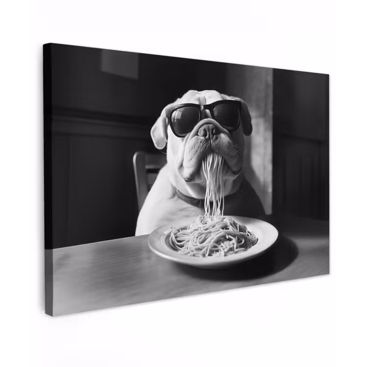 Hond - Bulldog - Pasta - Bril - Stoer - Dieren Tuinposter op houten frame 2 cm dik klein -3d