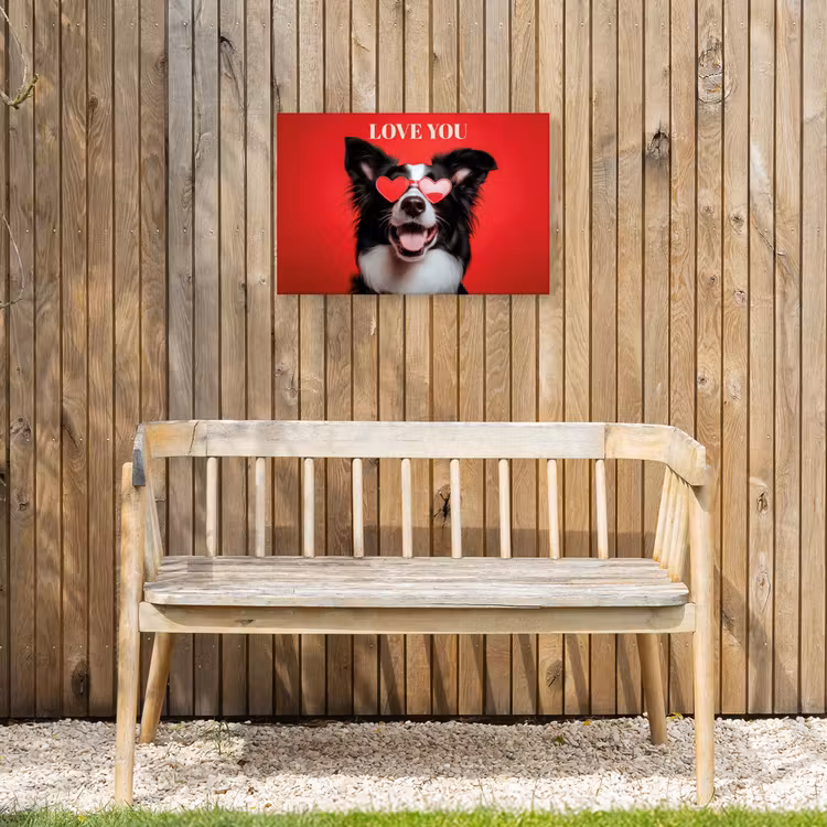 Hond - Hartjesbril - Loveyou - Rood Tuinposter op houten frame 2 cm dik klein -sfeer4