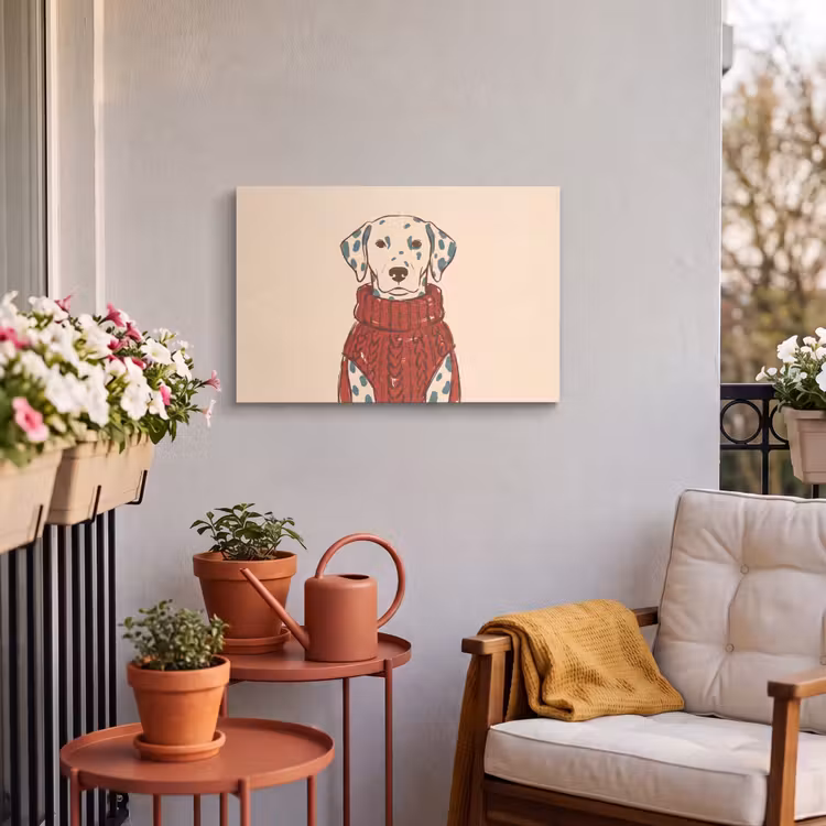Hond - Trui - Winter - Dieren - Rood Tuinposter op houten frame 2 cm dik klein -sfeer1