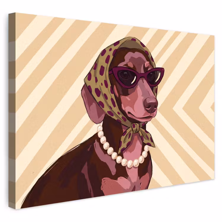 Hond - Zonnebril - Hoofddoek - Dieren - Modern Tuinposter op houten frame 2 cm dik klein -3d
