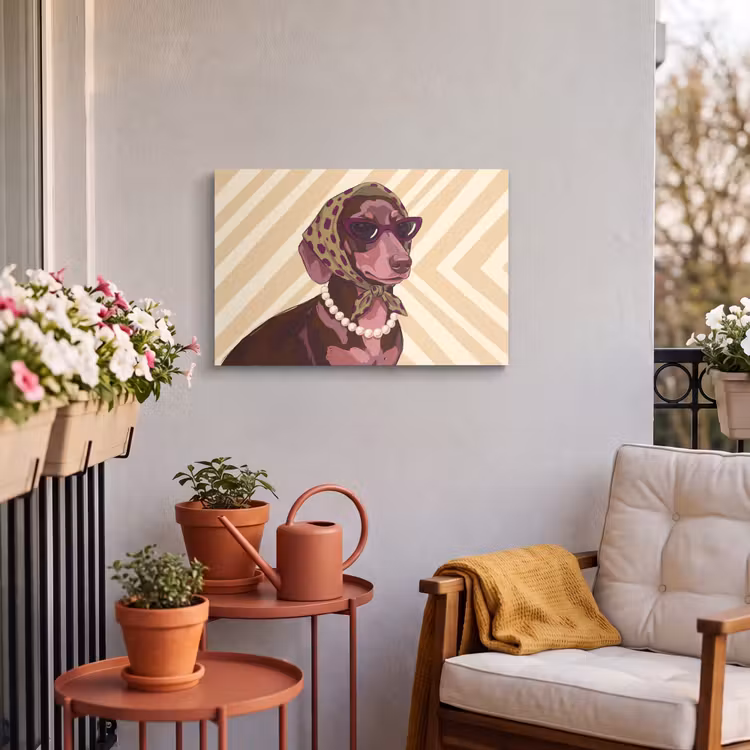 Hond - Zonnebril - Hoofddoek - Dieren - Modern Tuinposter op houten frame 2 cm dik klein -sfeer1