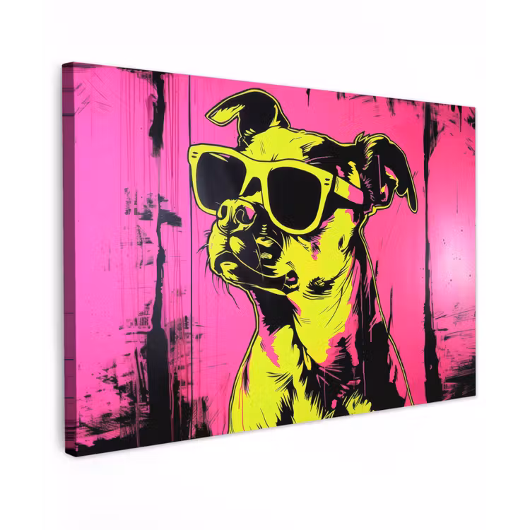Hond - Zonnebril - Roze - Art Tuinposter op houten frame 2 cm dik klein -3d