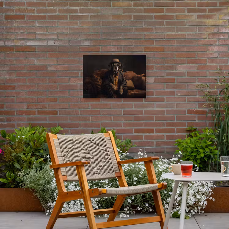 Hond - Sigaar - Hoed - Pak Tuinposter op houten frame 2 cm dik klein -sfeer3
