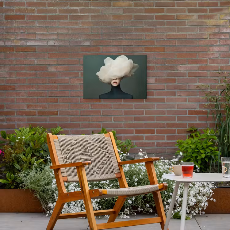 Hoed - Vrouw - Beige Tuinposter op houten frame 2 cm dik klein -sfeer3