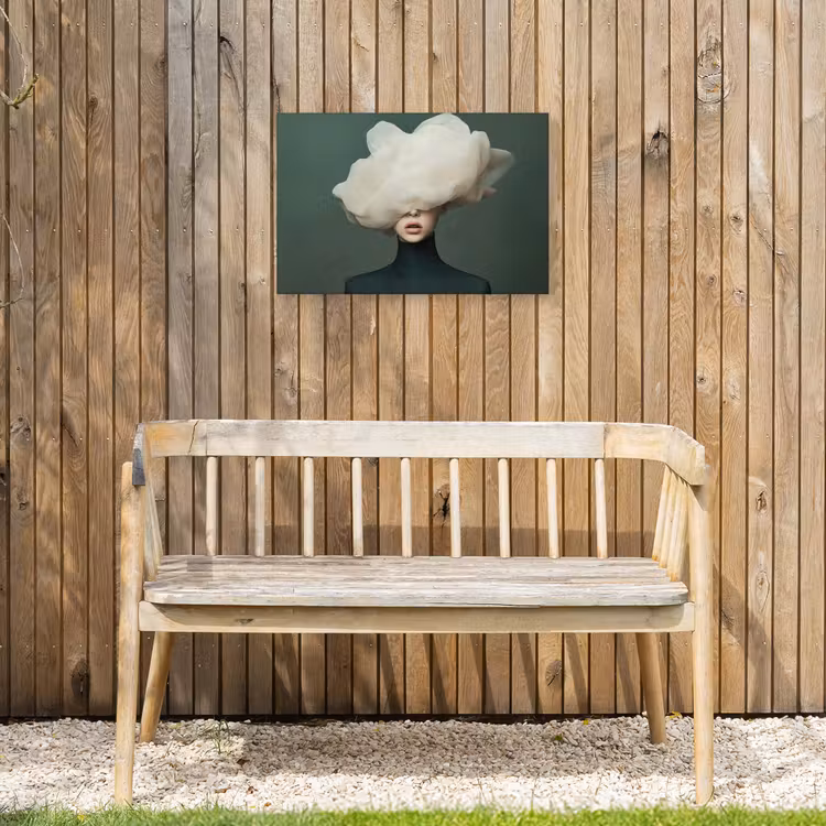 Hoed - Vrouw - Beige Tuinposter op houten frame 2 cm dik klein -sfeer4