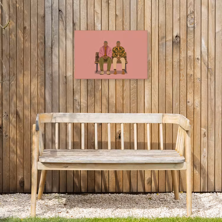 Illustratie - Bankje - Personen - Minimalistisch Tuinposter op houten frame 2 cm dik klein -sfeer4