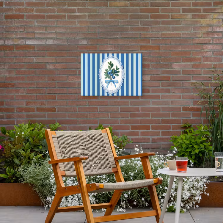 Illustratie - Bessen - Blauw - Strepen Tuinposter op houten frame 2 cm dik klein -sfeer3