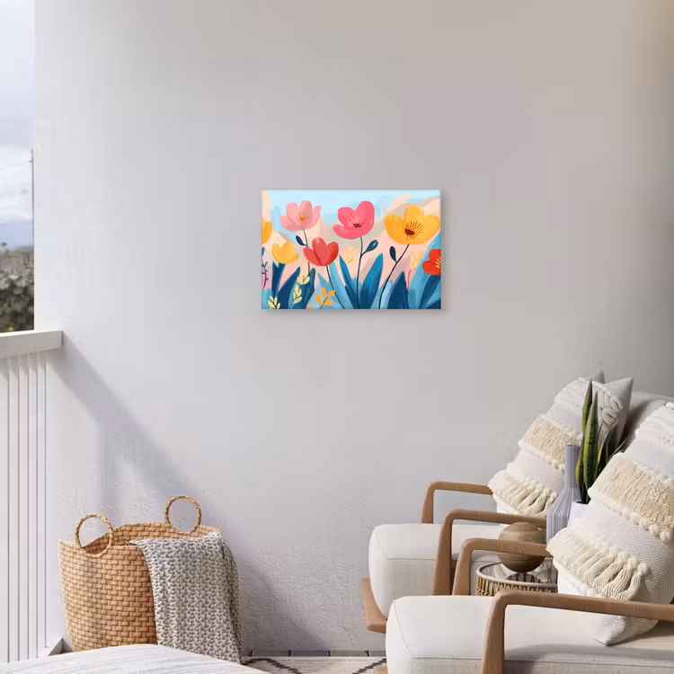 Illustratie - Bloemen - Kleurrijk Tuinposter op houten frame 2 cm dik klein -sfeer1
