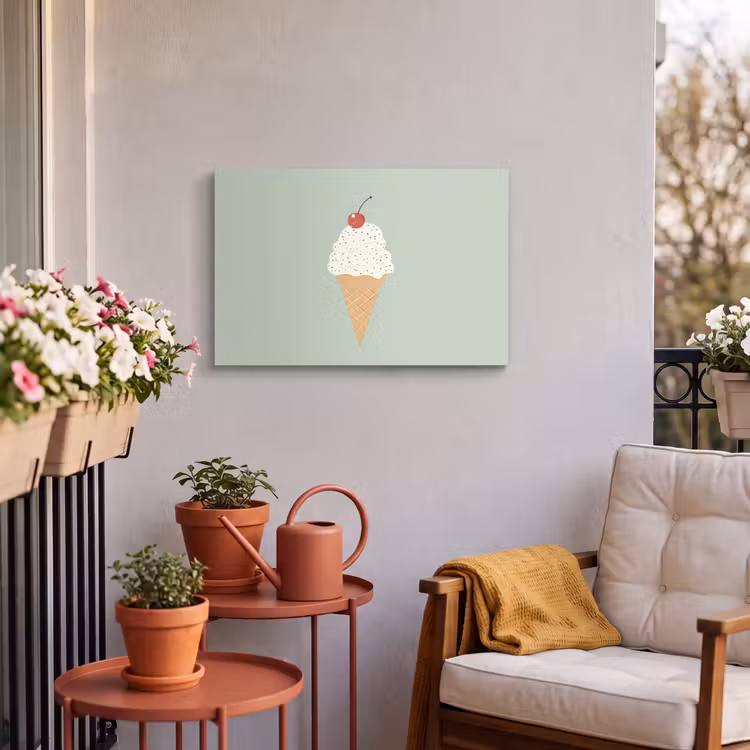 Illustratie - Ijsje - Spikkels - Kers Tuinposter op houten frame 2 cm dik klein -sfeer1