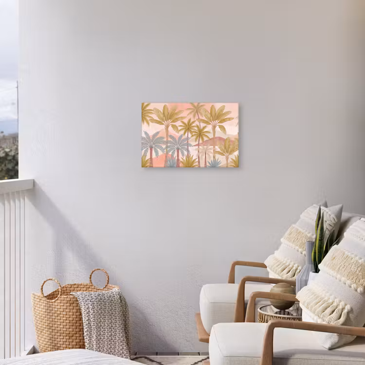 Illustratie - Palmbomen - Kleurrijk Tuinposter op houten frame 2 cm dik klein -sfeer1