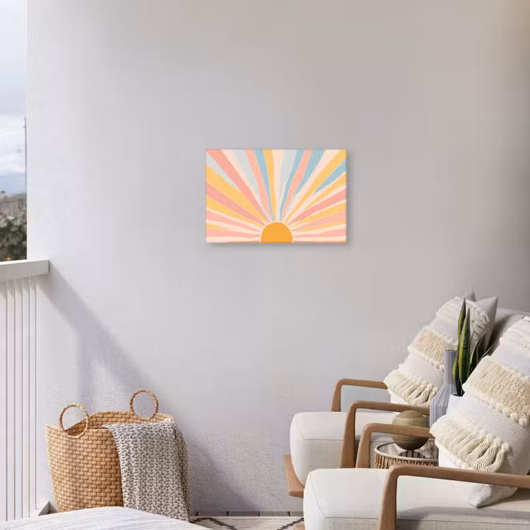 Illustratie - Zon - Pastelkleuren Tuinposter op houten frame 2 cm dik klein -sfeer1