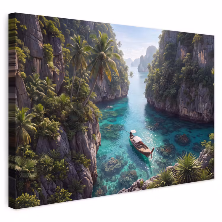 Eiland - Tropisch - Water - Palmbomen - Natuur Tuinposter op houten frame 2 cm dik klein -3d