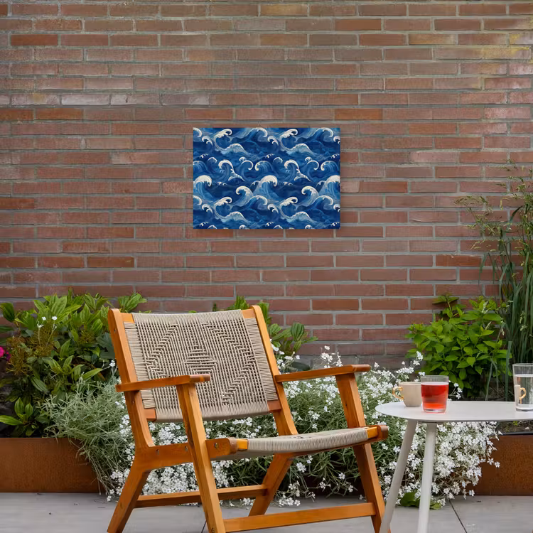 Japans - Oceaan - Golven - Blauw Tuinposter op houten frame 2 cm dik klein 845 -sfeer3