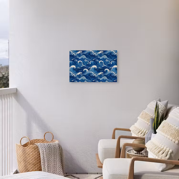 Japans - Oceaan - Golven - Blauw Tuinposter op houten frame 2 cm dik klein 845 -sfeer1