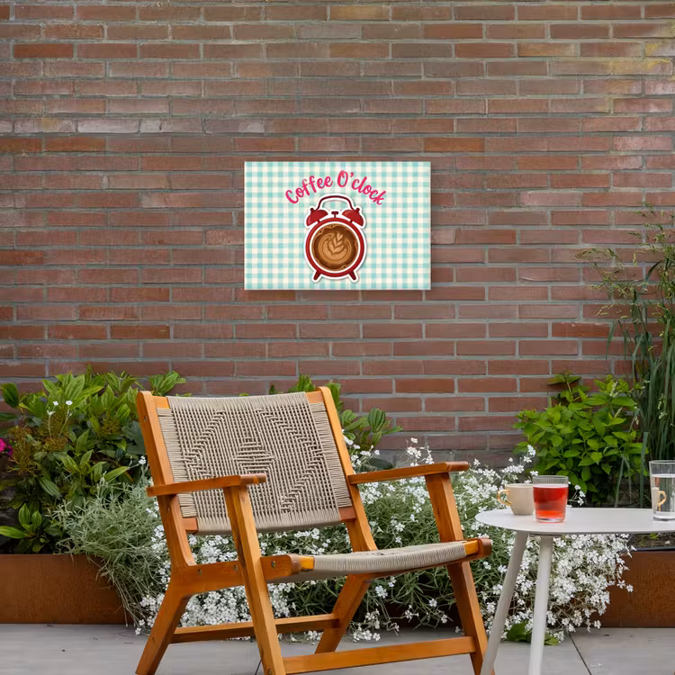 Koffie - Klok - Groen Tuinposter op houten frame 2 cm dik klein -sfeer3