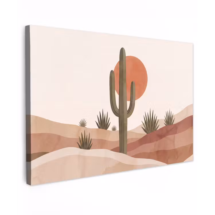 Cactus - Duinen - Modern - Landschap - Groen Tuinposter op houten frame 2 cm dik klein -3d