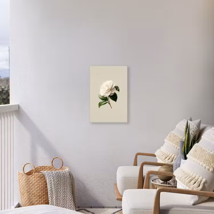 Cameliabloem - Wit - Groen Tuinposter op houten frame 2 cm dik klein -sfeer1