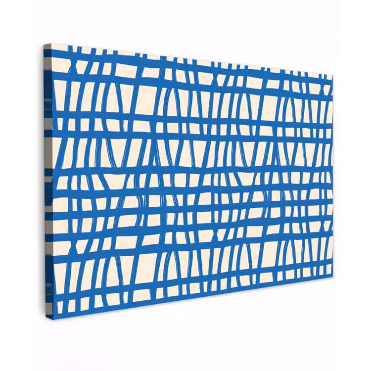 Ruitpatroon - Blauw - Crème Tuinposter op houten frame 2 cm dik klein 845 -3d