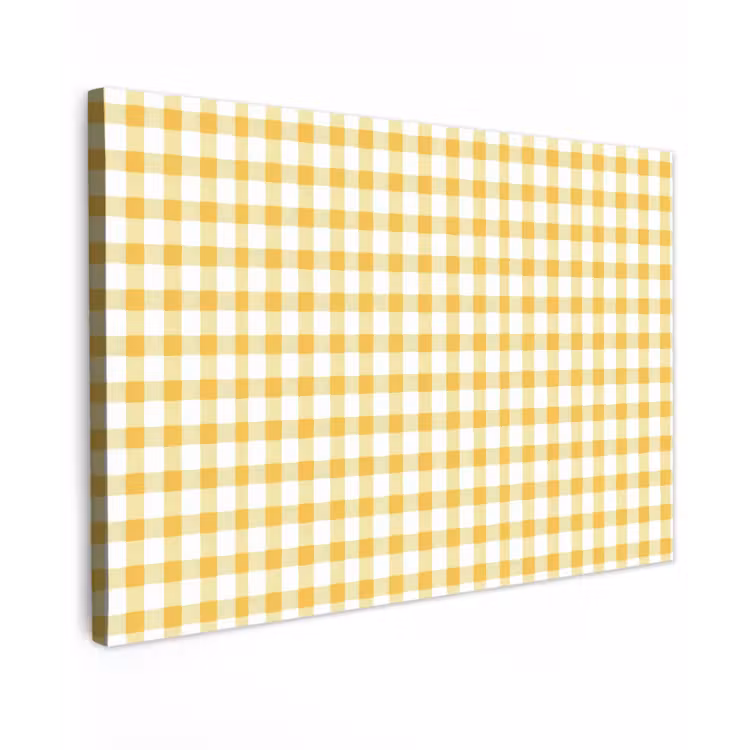Ruit - Gingham - Klassiek - Geel en Wit Tuinposter op houten frame 2 cm dik klein 845 -3d