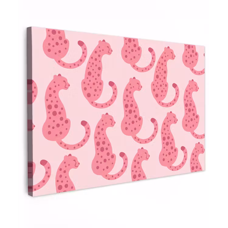 Kat - Gevlekt - Dieren - Patroon - Roze Tuinposter op houten frame 2 cm dik klein -3d