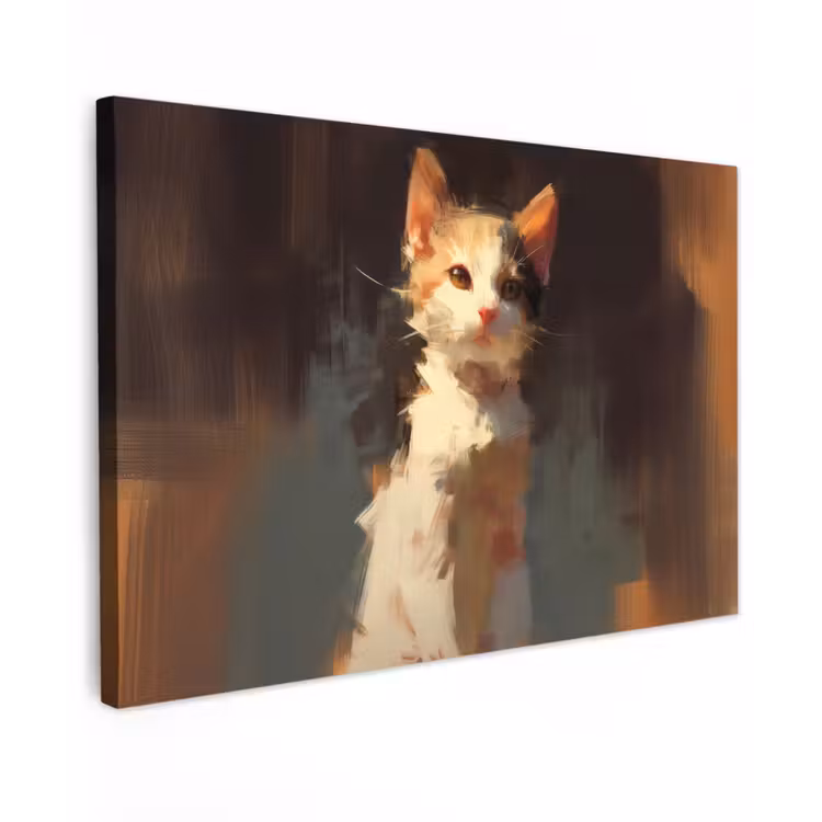 Kat - Geschilderd - Artistiek - Wit Tuinposter op houten frame 2 cm dik klein -3d