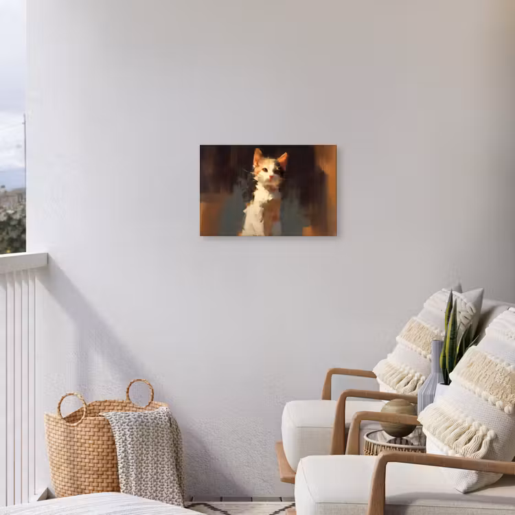 Kat - Geschilderd - Artistiek - Wit Tuinposter op houten frame 2 cm dik klein -sfeer1