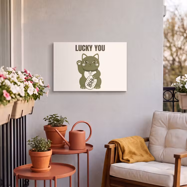 Kat - Geluk - Dieren - Modern - Groen Tuinposter op houten frame 2 cm dik klein -sfeer1