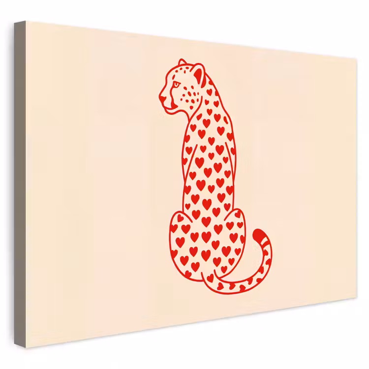 Kat - Harten - Dieren - Modern - Rood Tuinposter op houten frame 2 cm dik klein -3d