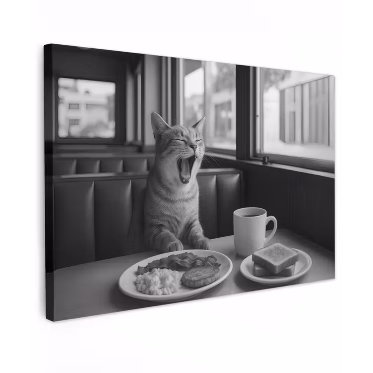 Kat - Koffie - Brood - Zwart Tuinposter op houten frame 2 cm dik klein -3d