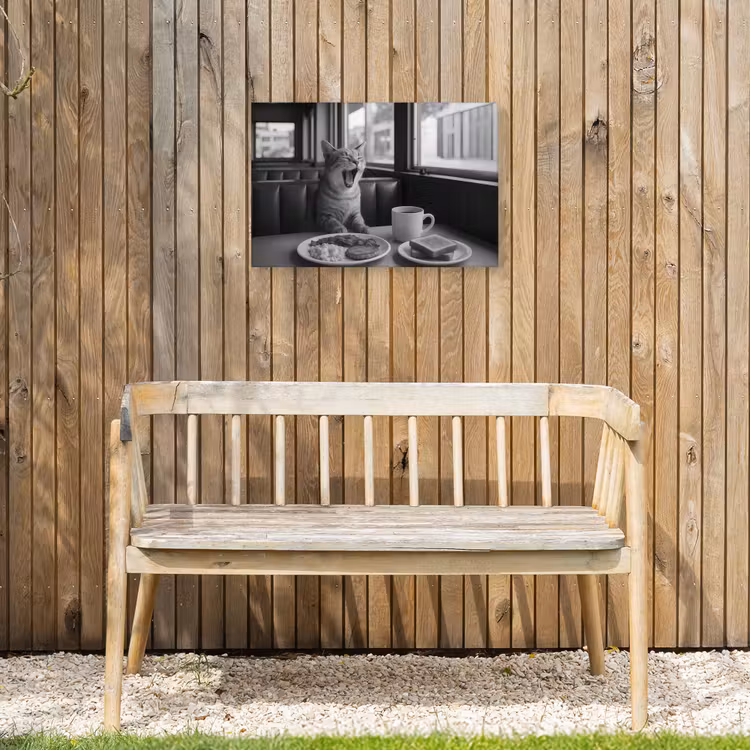 Kat - Koffie - Brood - Zwart Tuinposter op houten frame 2 cm dik klein -sfeer4