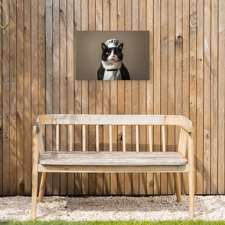 Kat - Kokskleding - Zwart - Wit Tuinposter op houten frame 2 cm dik klein -sfeer4