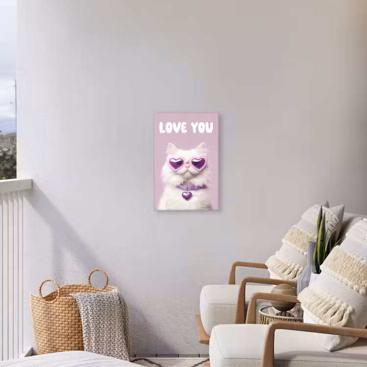 Kat - Love - Paars - Valentijn Tuinposter op houten frame 2 cm dik klein -sfeer1